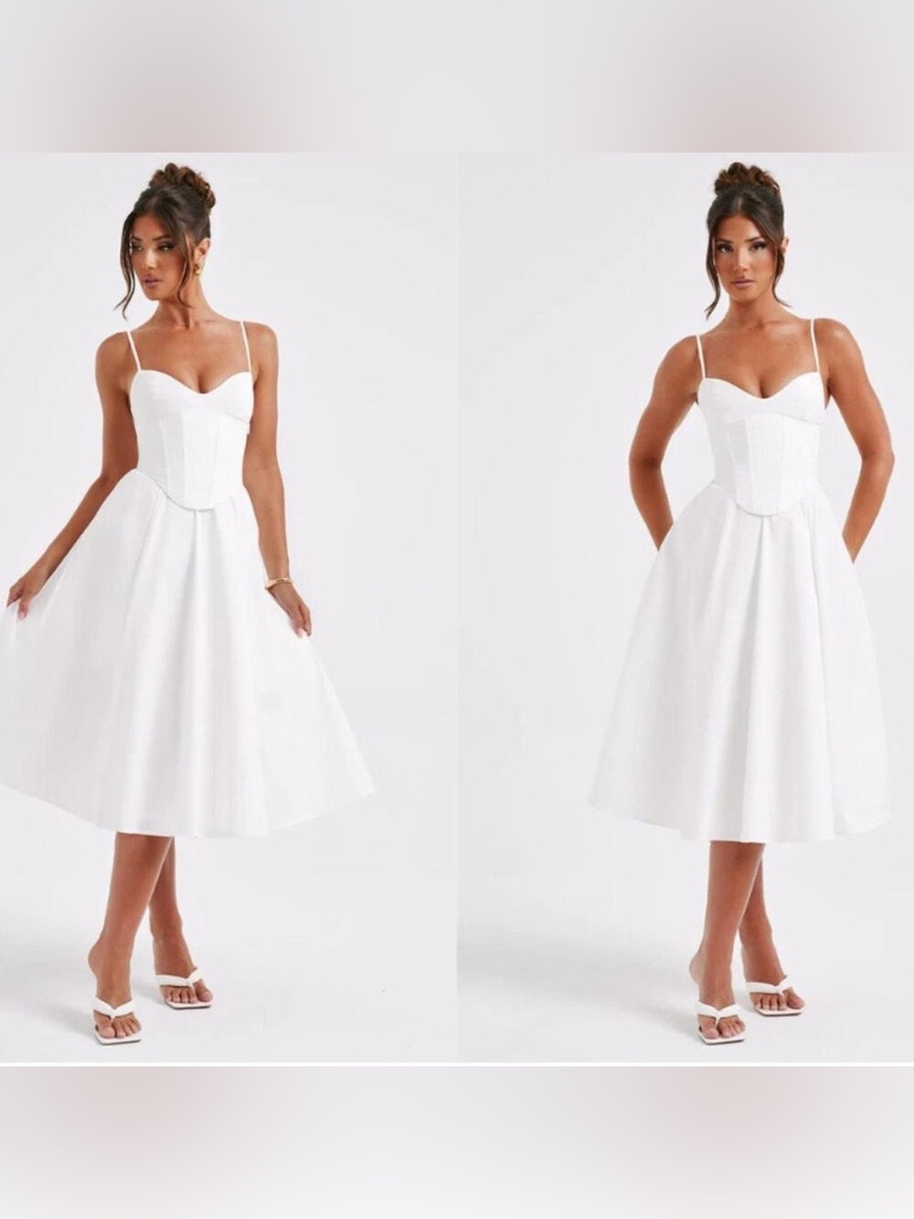 Classic White Corset Midi Dress with Spaghetti Straps NWT